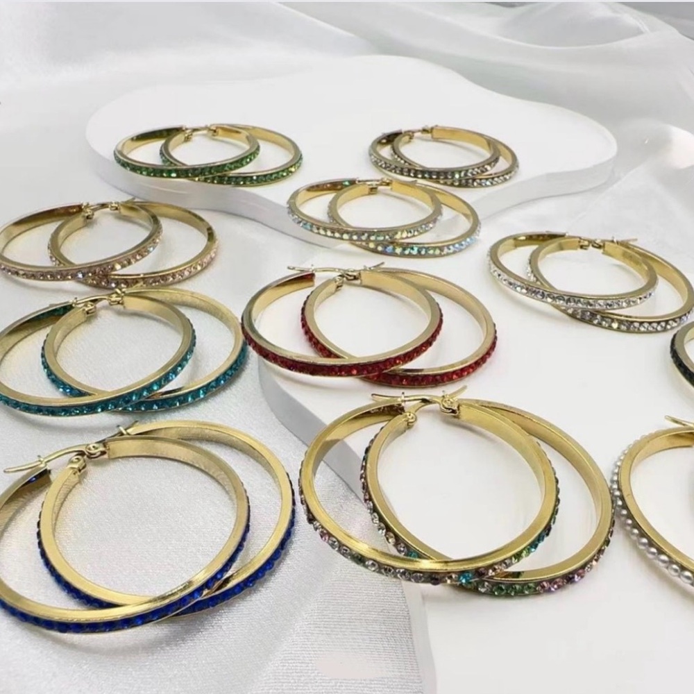 Colorful Gold Plated CZ Hoop Earrings NWT